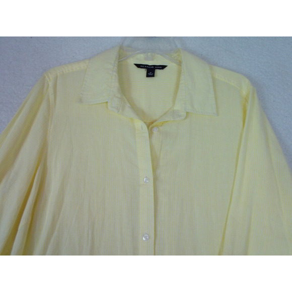 Zac & Rachel Yellow Striped Roll Tab Sleeve Button-Up Tunic‎ Blouse 1X - Picture 10 of 11